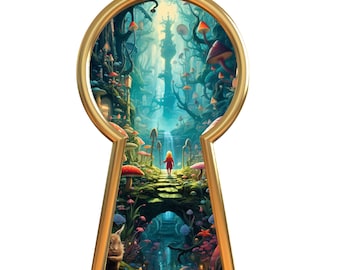 Keyhole Forest Wonderland Wall Decal, Fantasy Mushroom Decor