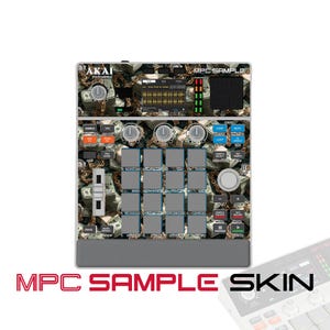 May include: An Akai Professional MPC Sample music production controller featuring a custom skin with a pattern of US dollar bills and gold chains. The device includes a central grid of sixteen square pads, various control knobs, a fader, and a screen.
