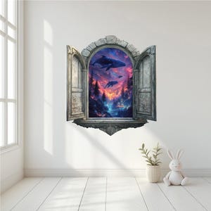 3D Window Wall Decal, Wonderland window sticker, Kids Room Decor Fantasy window, Magic Portal