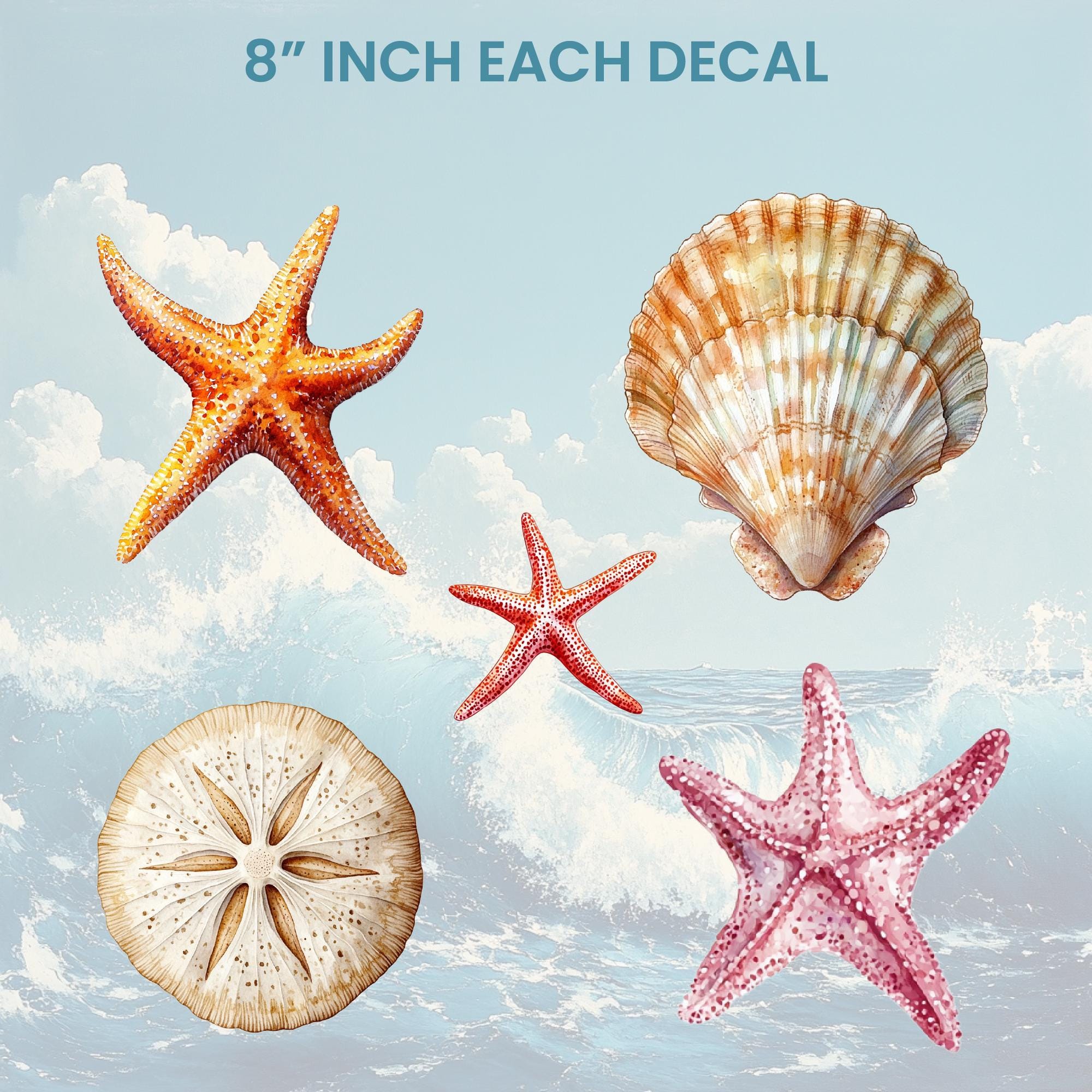 Watercolor Seashells & Starfish Wall Decal Set: Removable Fabric ...