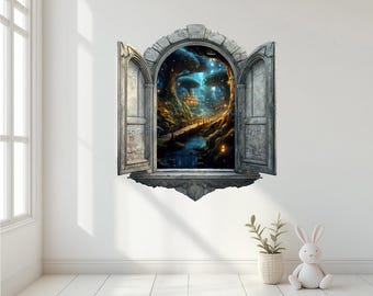 3D Wonderland Window Wall Decal, Kids Room Fantasy Portal