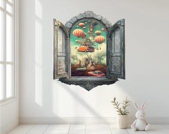 3D Wonderland Window Wall Decal, Kids Room Fantasy Portal