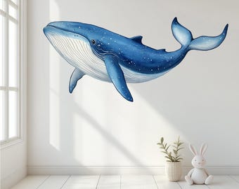Whale Wall Decal | Whale Wall Sticker | Ocean Sea Nursery Decor | Peel and Stick | Watercolor Whale