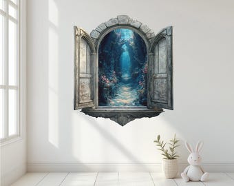 3D Wonderland Window Wall Decal, Magic Portal, Kids Room Decor