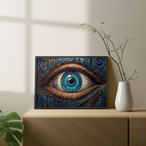 Art psychédélique du troisième œil, impression d'art mural oeil abstrait, impression d'oeil coloré, art mural salon