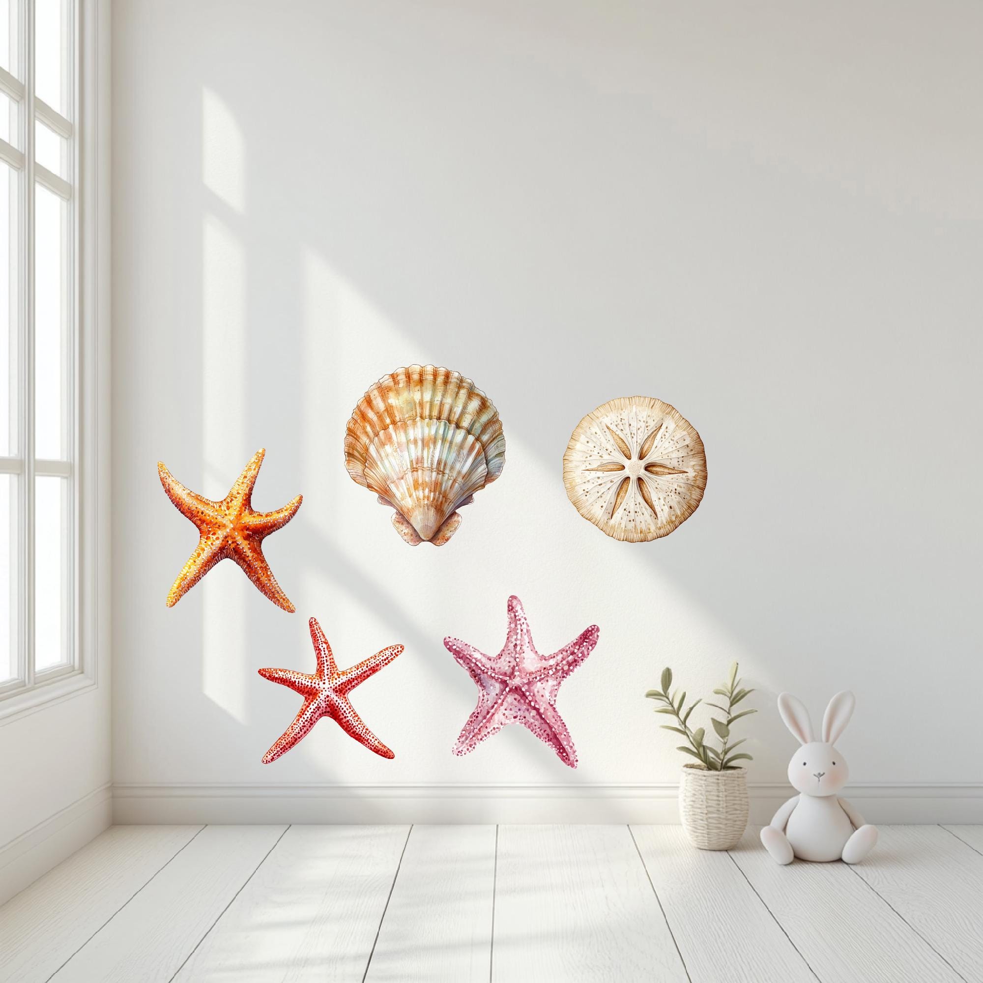 Watercolor Seashells & Starfish Wall Decal Set: Removable Fabric ...