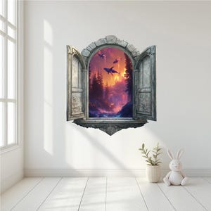3D Window Wall Decal, Wonderland window sticker, Kids Room Decor Fantasy window, Magic Portal