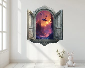 3D Window Wall Decal, Wonderland Fantasy Portal, Kids Room Decor