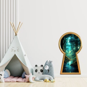 Enchanted Lantern Forest Wall Decal - Removable Keyhole Window Vinyl Sticker, 16", Fairy Tale Mushroom Wonderland Kids Room Decor - View #12