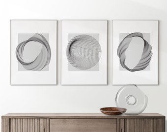Set of 3 Grey Abstract Prints - Grey Abstract Wall Art - Grey Abstract Art - Grey Wall Art, Wall Prints, Wall Decor - Grey Line Art Prints