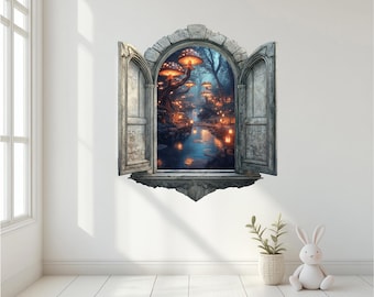 3D Wonderland Window Wall Decal, Kids Room Fantasy Portal