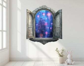 3D Wonderland Window Wall Decal, Kids Room Fantasy Portal