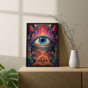 Art psychédélique du troisième œil, impression d'art mural oeil abstrait, impression d'oeil coloré, art mural salon