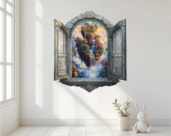 3D Window Wall Decal, Fantasy Magic Portal Sticker, Kids Room Decor