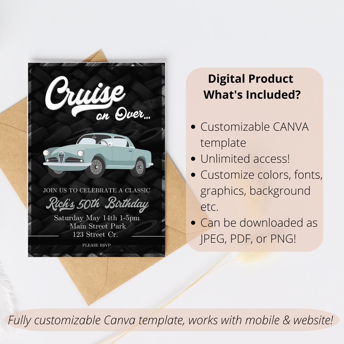 Car Birthday Invitation 50th Birthday Invitation Classic Car - Etsy