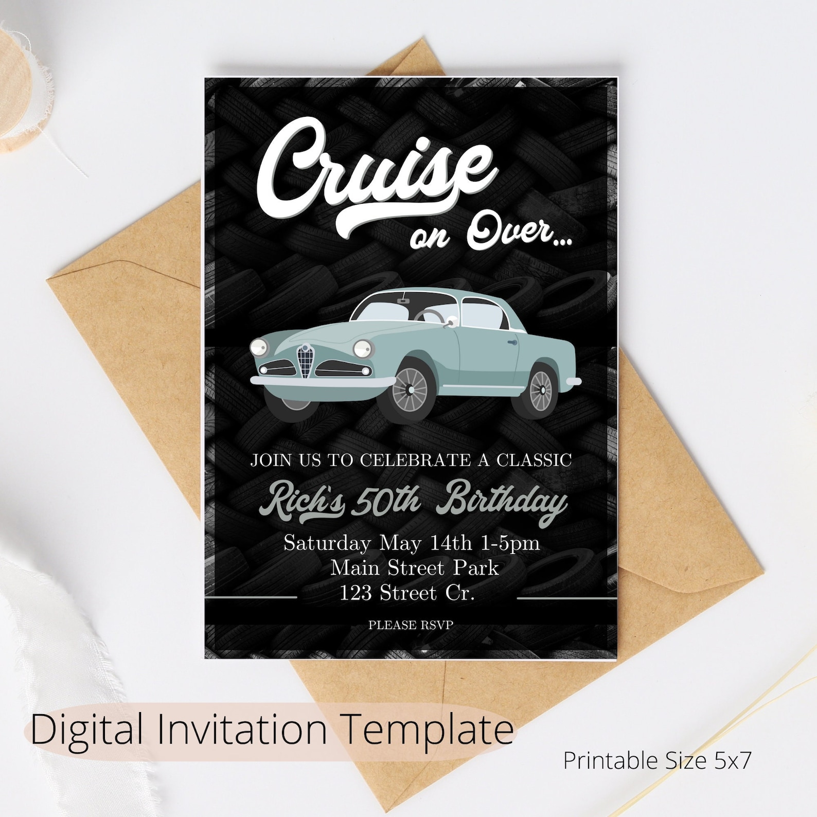 Car Birthday Invitation 50th Birthday Invitation Classic Car - Etsy
