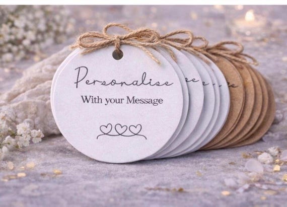 Custom Personalized Round Tags, Design Your Own Favour Tags with Logo or Image, Fully Bespoke Wedding & Event Labels
