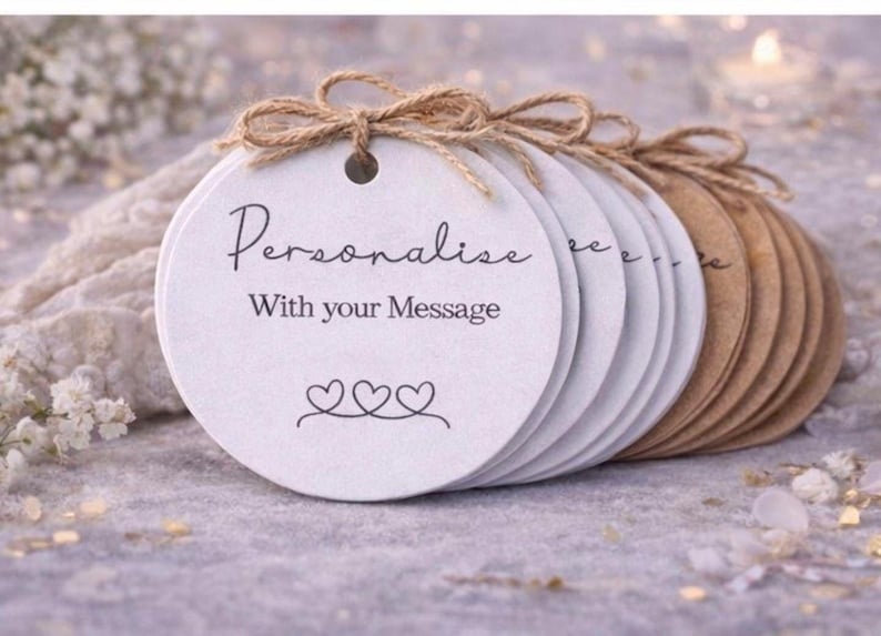 Custom Personalized Round Tags, Design Your Own Favour Tags with Logo or Image, Fully Bespoke Wedding & Event Labels image 1