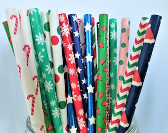 Christmas Paper Retro Vintage Party Drinking Straws Birthday Wedding 25/50/100 PCS