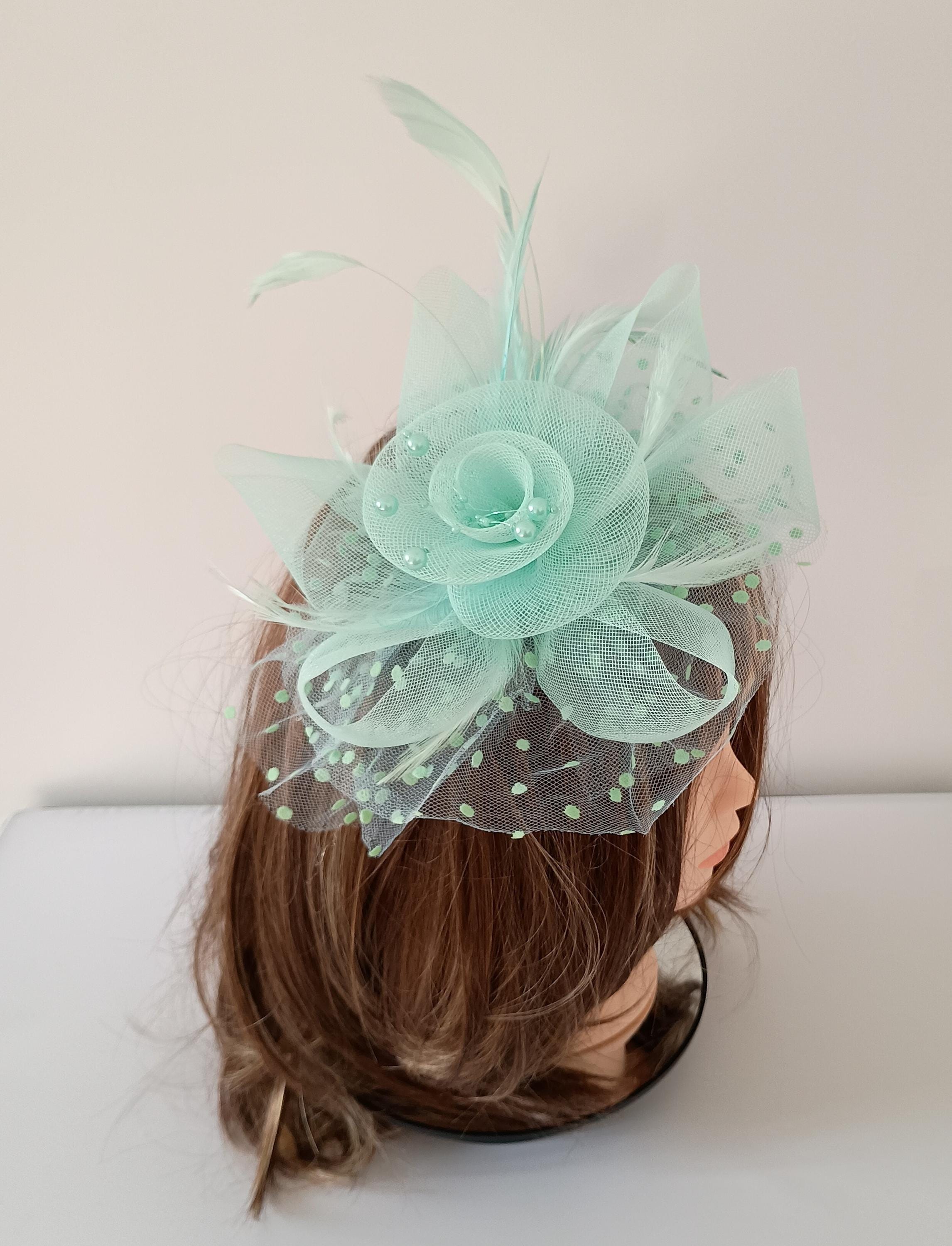 Aqua Women’s Statement Fascinator Hat with Pearl Trim THG7461 - Aqua Blue & Mauve Pink Fascinator – The Hat Girls main image 4
