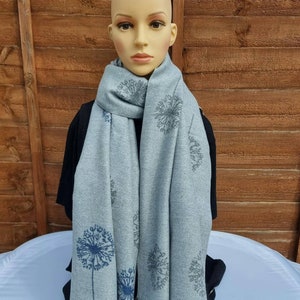 New Grey Colour Dandelion Print Reversible Cashmere Winter Scarf,Shawl Oversized Blanket Wrap Gift For Her or Him,Christmas Gift