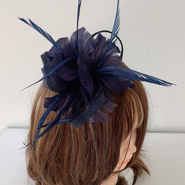 Navy Fascinator SC21 Wide Brim Bespoke