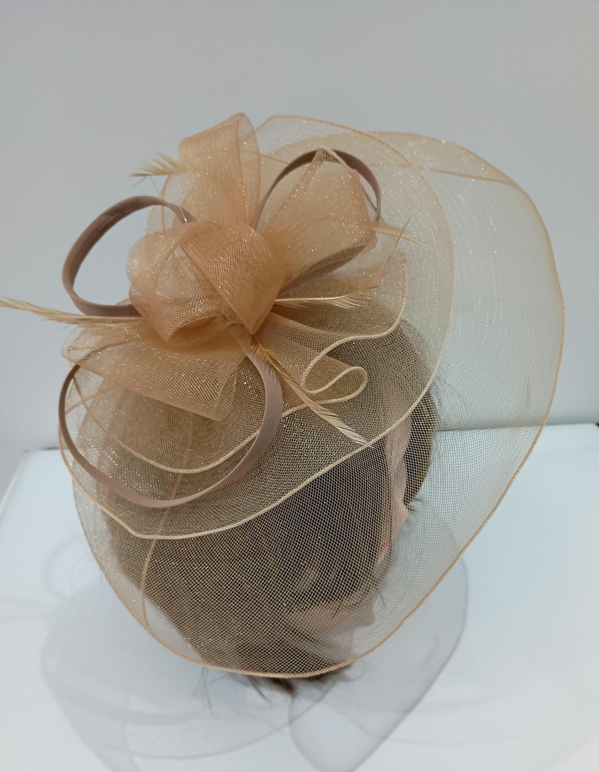 Fascinator Hat Veil Feather Dark khaki Dark Green Pillbox Fascinator with Bow, Feathers & Veil  main image 2