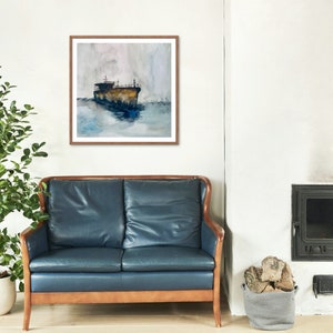 Old Ship in Sea Watercolor Painting - Fine Art Print