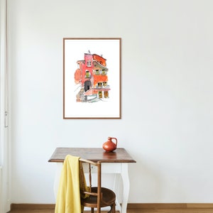 Coastal House in Italy Watercolor Painting - Fine Art Print