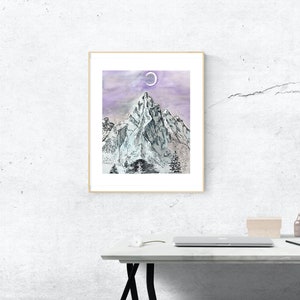 Purple Mountains In Watercolor & Ink - Fine Art Print