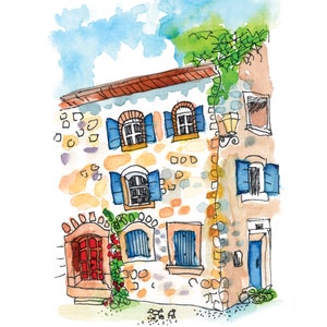 Digital Print - Villa in Italy Watercolor Painting