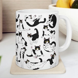 Black and White Tuxedo Cat Coffee Mug 11oz and 15oz Cat Mugs Tuxedo Cat Gift for Tuxedo Cat Gifts Black and White Cat Mug Tuxedo Custom Mug