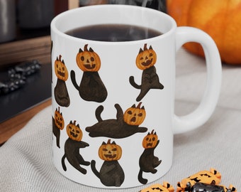 Pumpkin Head Spooky Black Cat Mug | 11oz & 15oz Cat Mugs | Spooky Season Cat Halloween Gift | Black Cat Gifts | Cat Lover Gift Idea