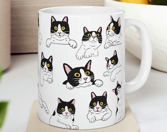 Lustige Gesichter Tuxedo Katzentasse 11 Unzen & 15 Unzen Schwarzweiß Lustige Katzentasse Tuxedo Katzenmama Geburtstagsgeschenk für Katzenliebhaber Geschenkideen für ihre Katzenmama