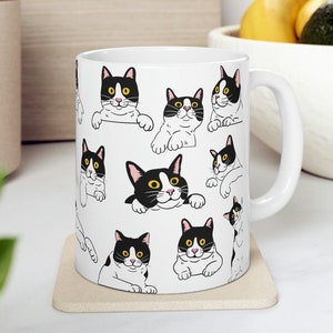 Funny Faces Tuxedo Cat Mug 11oz & 15oz Black and White Funny Cat Mug Tuxedo Cat Mom Birthday Gift for Cat Lovers Gift Ideas for Her Cat Mama