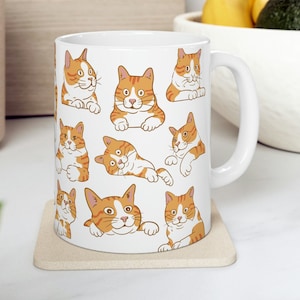 Funny Orange Tabby Cat Faces | 11oz and 15oz Cat Mugs | Ginger Tabby Cats | Cat Mom & Dad Mug Gift Orange Cat Mugs