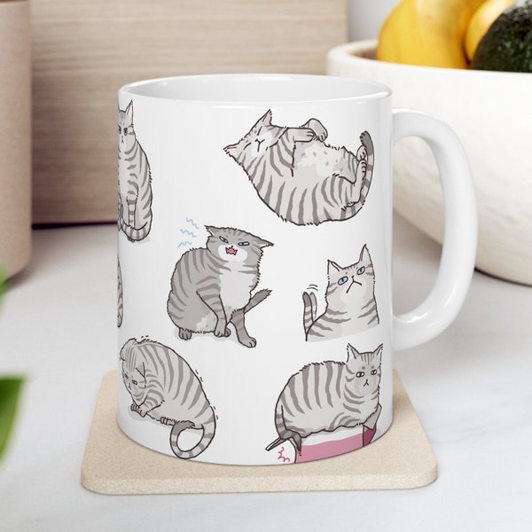 Funny Grey Tabby Cat Mug 11oz and 15oz Mugs Gray Tabby Cats Crazy Cat Lady Cat Dad Mug Gift Grey Cat Mugs Silver Tabby Cat Gray Tabby Mug