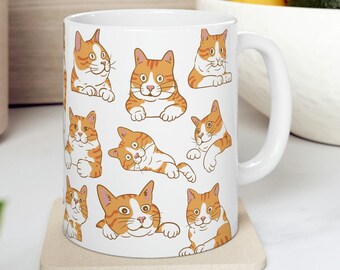 Funny Orange Tabby Cat Faces | 11oz and 15oz Cat Mugs | Ginger Tabby Cats | Orange Cat Lover Gifts