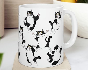 Fette schwarz-weiße Tuxedo-Katzenkaffeetasse 11 Unzen und 15 Unzen Katzentassen Tuxedo Fette Katze Geschenk für Tuxedo-Katzengeschenke für Katzenmama Becher Tuxedo Custom Mug