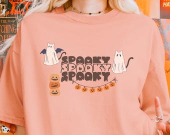 Spooky Ghost Cat Halloween Tee | Fall Retro Pumpkin Spooky Graphic Shirt