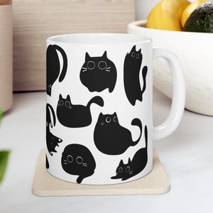 Dwaze zwarte kat mok | 11oz & 15oz grappige kattenmokken | Kat moeder en kat vader cadeaus voor haar | Kattenliefhebber cadeau voor kattenliefhebbers | Zwarte kat eigenaar cadeau