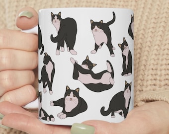 Tuxedo Cat Mug | 11oz & 15oz Cat Tuxedo Mug | Black and White Cat Gift for Cat Lovers