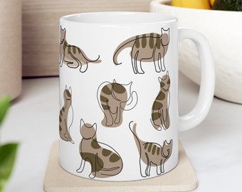 Brown Tabby Cat | 11oz & 15oz Cat Mugs Modern Abstract | Minimalist Gift for Cat Lovers Accent Mug for Cat Mom - Brown Tabby Cat Mug