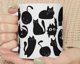 Silly Black Cat Mug | 11oz & 15oz Funny Cat Mugs | Gifts for Black Cat Lovers | Black Cat Coffee Mug