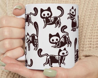 Skeleton Cat Halloween Mug: Spooky Season Coffee Mug Gift