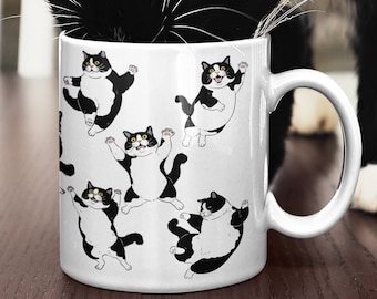 Chubbers Black and White Tuxedo Cat Dad Coffee Mug 11oz & 15oz Cat Mugs Tuxedo Fat Cat Gift for Cat Mom Birthday Gift for Her Cat Present