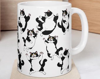 Chubby Tuxedo Cat Mug: 11oz & 15oz Personalized Cat Gift with Custom Eye Colors