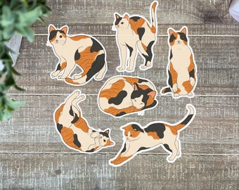 Minimalist Calico Cat Sticker Set | 2"-6" & 6 poses | Simple Neutral Aesthetic