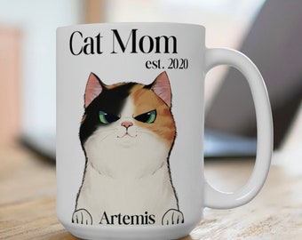 Custom Cat Mom Coffee Mug Personalized Pet Gift for Cat Mom New Mom Gift Mug New Cat Owner Gift Funny Cat Gift Birthday Gift for Moms & Dad