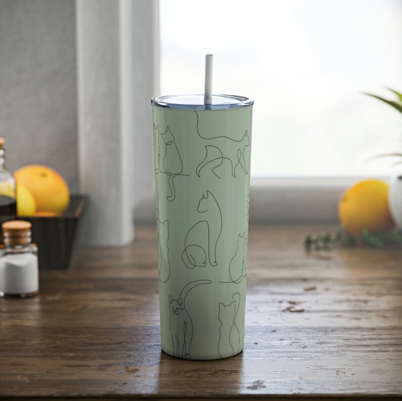 Cat Sage Green Tumbler 20 Oz Tumbler Cat Cup Modern Cat Mom Etsy